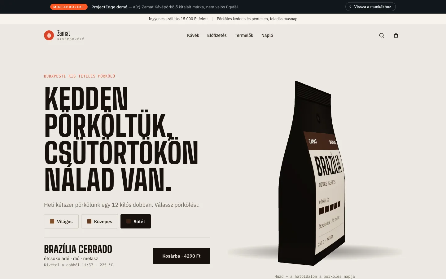 Zamat — Webshop kosárral