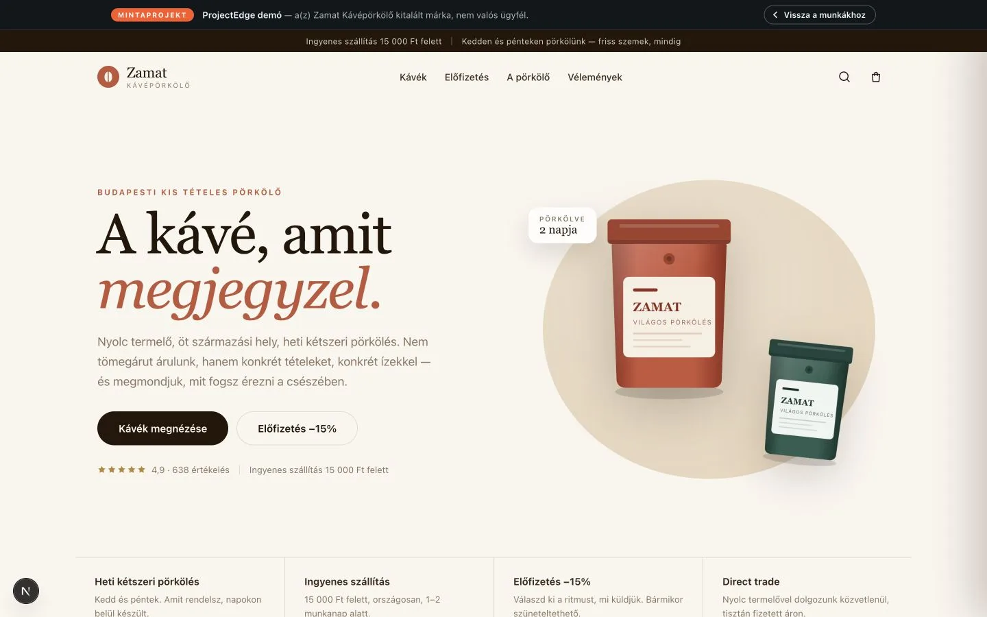 Zamat kávéwebshop előnézete